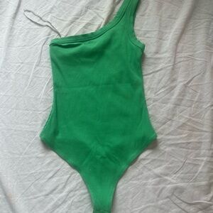 Lulu's Vibrant Green One-Shoulder Bodysuit